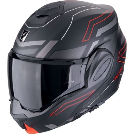 Scorpion Exo-Tech Evo Conquer Polycarbonate Noir Mat Rouge Casque modulable